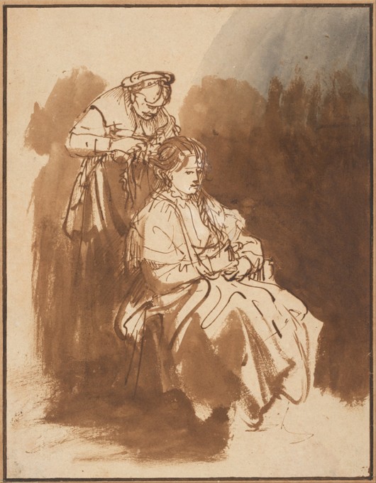 A Young Woman Having Her Hair Braided van Rembrandt van Rijn