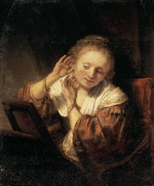 Rembrandt, Frau mit Ohrringen van Rembrandt van Rijn
