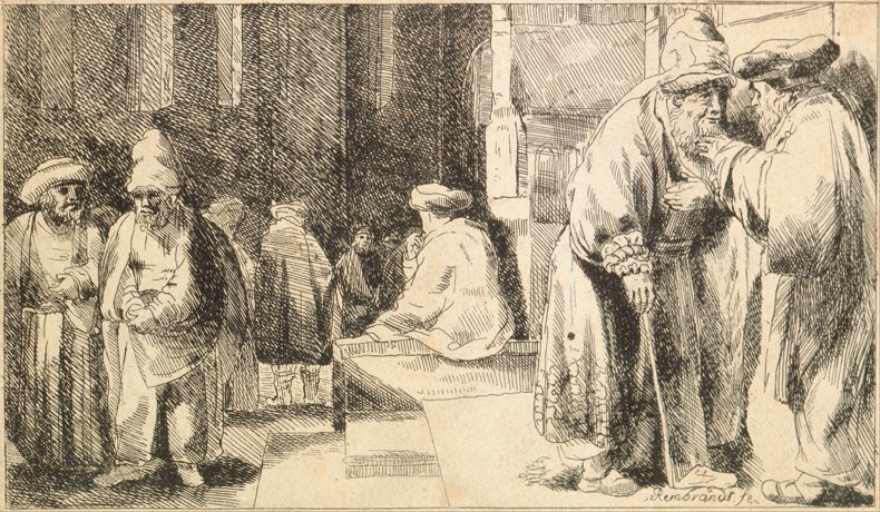 Jews in the Synagogue van Rembrandt van Rijn