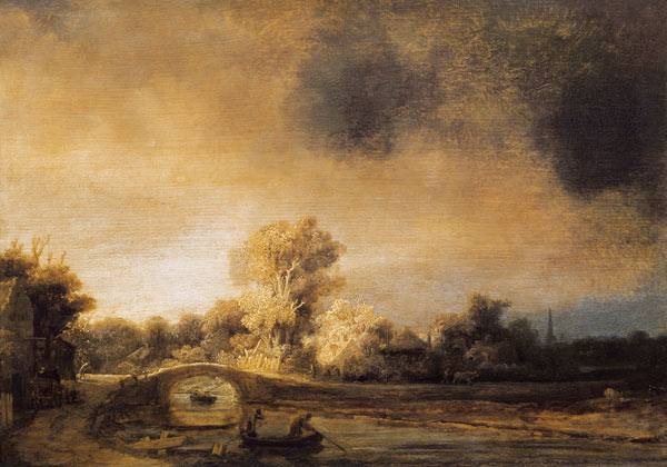 landschap met stenen brug van Rembrandt van Rijn