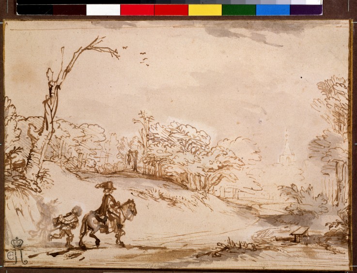 Landscape with a Horseman van Rembrandt van Rijn