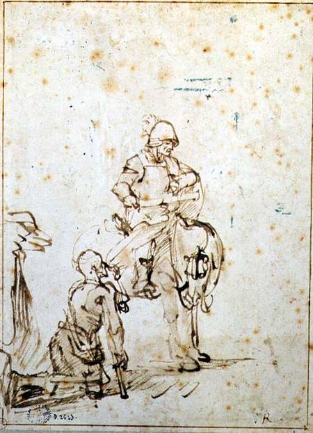 St. Martin and the Beggar (pen & ink on paper) van Rembrandt van Rijn