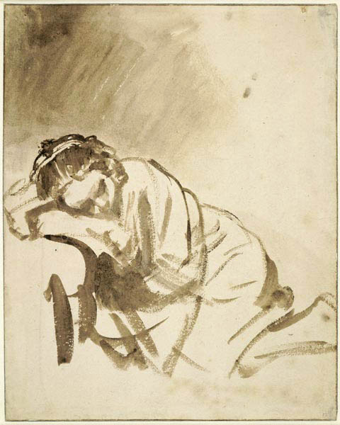 A young woman sleeping (Hendrickje Stoffels) van Rembrandt van Rijn