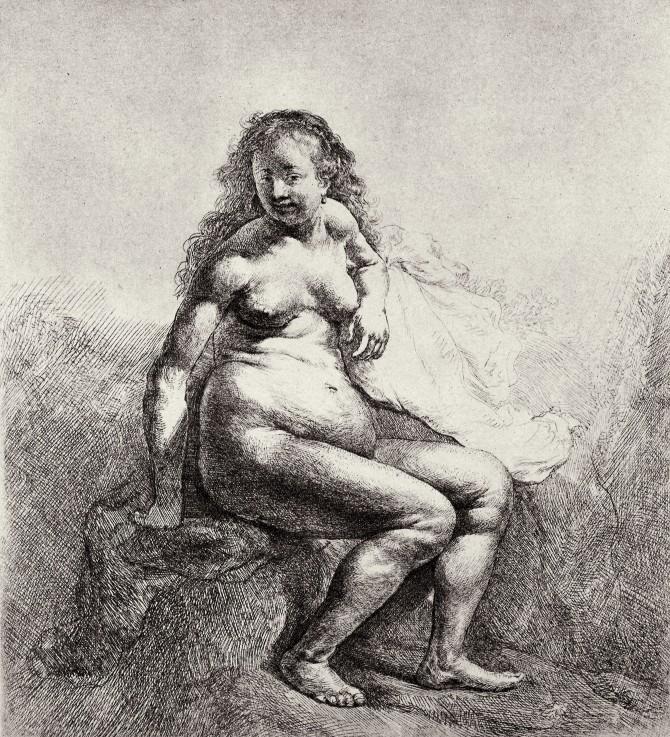 Seated nude woman van Rembrandt van Rijn
