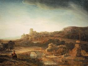 Rembrandt, River Landscape / Windmill