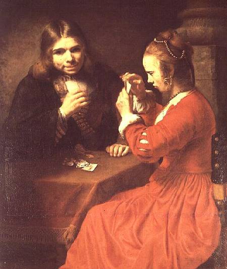 A Young Man and a Girl Playing Cards van Rembrandt van Rijn
