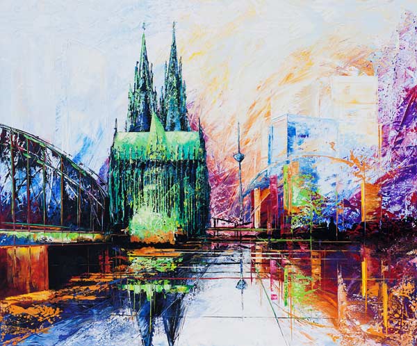 Kölner Dom Skyline Farbe 2 van Renate Berghaus