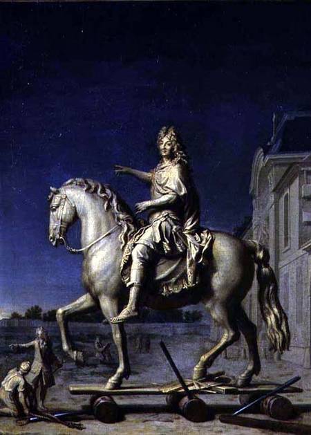 Transporting the Equestrian Statue of Louis XIV to the Place Vendome in 1699 van Rene Antoine Houasse