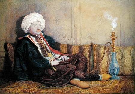 Portrait of Sir Thomas Philips in Eastern Costume, Reclining with a Hookah  heightened with white on van Richard Dadd
