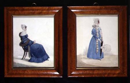 Two portraits of a Seated and a Standing Lady in Blue Dresses van Richard Dighton