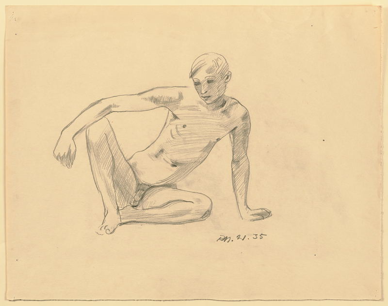 Nude of a crouching boy van Richard Martin Werner
