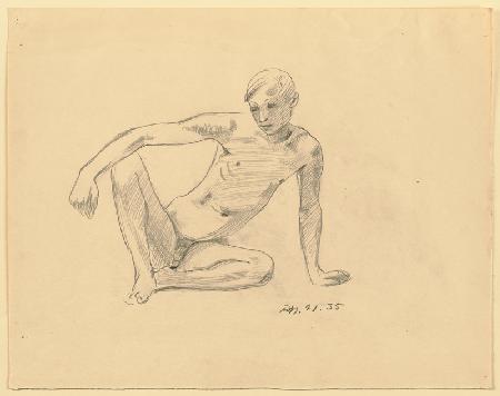 Nude of a crouching boy