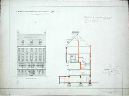 Design for a house for W. Flower Esq, Chelsea Embankment, London van Richard Norman Shaw