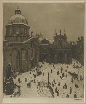 Der Kreuzherrenplatz in Prag , 1908 (coloured etching)