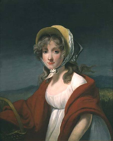 Portrait of a girl wearing a red shawl van Richard Westall