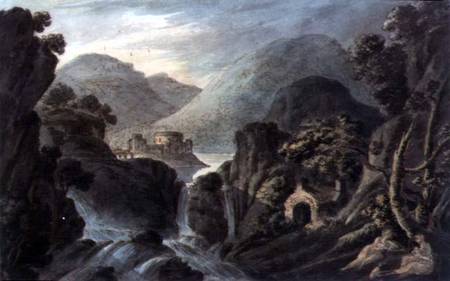 Classical landscape with cascade van Robert Adam