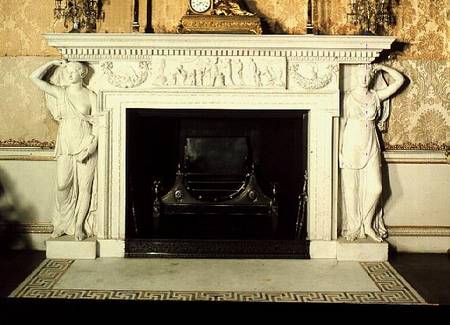 The fireplace in the state drawing room van Robert Adam