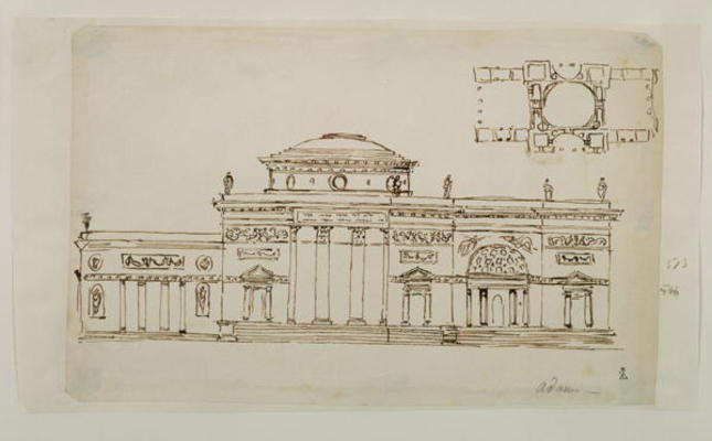 Sketched design for a domed building (pen & ink) van Robert Adam