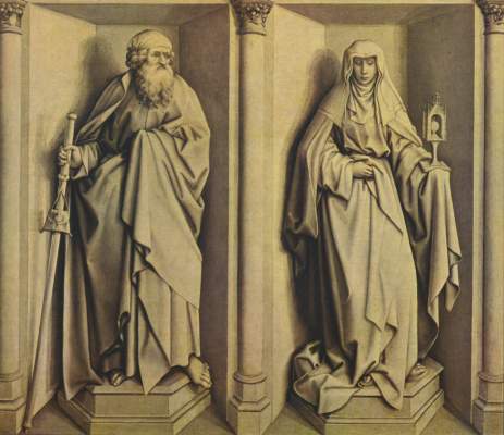 Altar des Stabwunders und der Vermählung Mariae, Rückseite - Der hl. Jakob der Ältere und die hl. Kl van Robert Campin