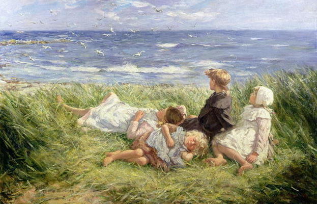 Sea Gulls and Sapphire Seas, 1912 (oil on canvas) van Robert Gemmell Hutchison