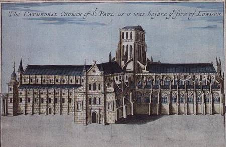 St. Paul's Cathedral before it was destroyed by the Fire of London from 'A Book of the Prospects of van Robert Morden