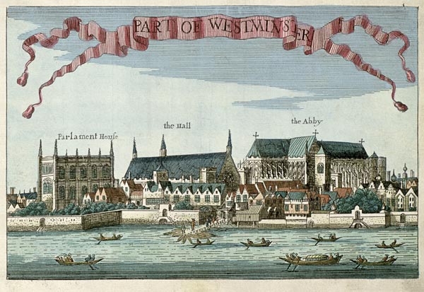 Westminster showing the Abbey, Hall and Parliament House, from ''A Book of the Prospects of the Rema van Robert Morden