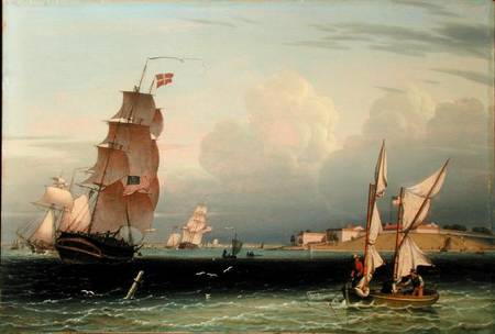 Ship Going Out, Fort Independence, Boston Harbour van Robert Salmon
