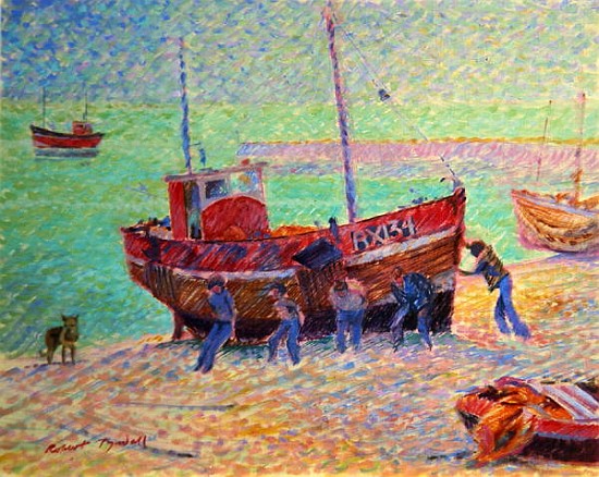 Launching a Fishing Boat, Hastings, Sussex  van Robert  Tyndall