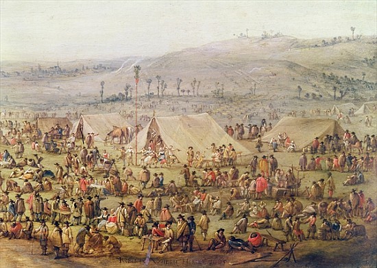 Military Encampment (oil on copper) (detail of 341904) van Robert van den Hoecke