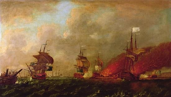 Lord Howe and the Comte d''Estaing off Rhode Island, 9th August 1778 van Robert Wilkins