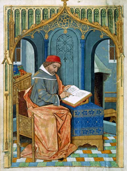 Ms Fr. Fv VI #1 fol.3v Matthaeus Platearius (d.c.1161) writing ''The Book of Simple Medicines'', c.1 van Robinet Testard