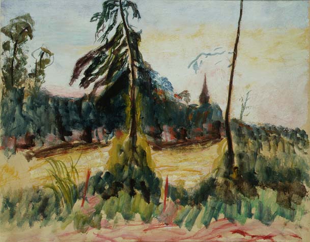 Landscape with Trees and a Small Church (oil on board)  van Roderic O'Conor