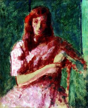 A Sad Young Girl (The Red Lady) (oil on board) 