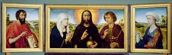The Braque Family Triptych, St. John the Baptist, Christ the Redeemer between the Virgin and St. Joh van Rogier van der Weyden