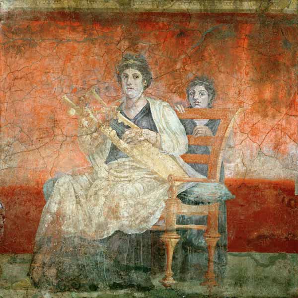 Noblewoman playing a Cithera, from the Boscoreale Villa, Pompeii van Roman