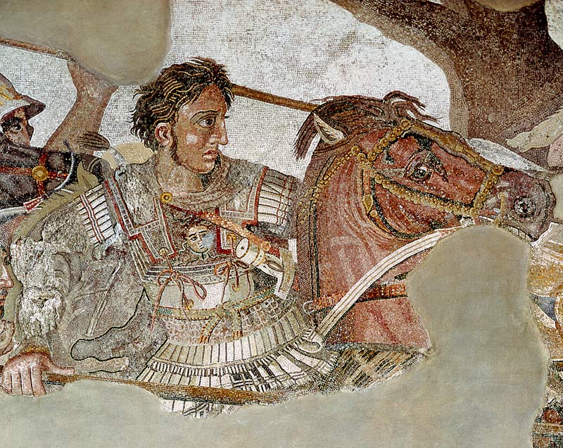 The Alexander Mosaic, detail depicting Alexander the Great (356-323 BC) at the Battle of Issus again van Roman