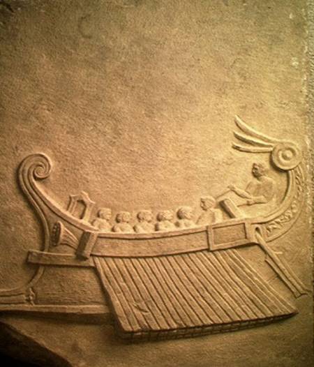 Carved tablet depicting a trireme van Roman