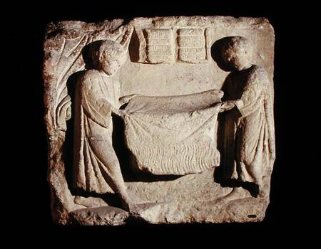 Relief depicting a draper in his shop van Roman