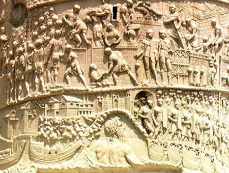 The Roman army crossing the Danube, detail from Trajan's Column van Roman