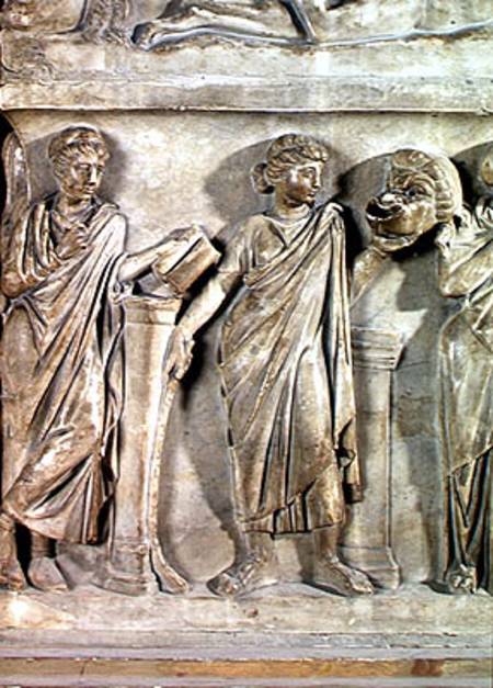 Sarcophagus of the Muses, detail of Clio and Thalia van Roman