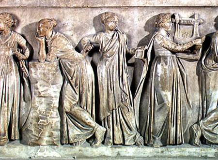 Sarcophagus of the Muses, detail depicting Calliope, Polyhymnia and Terpsichore van Roman