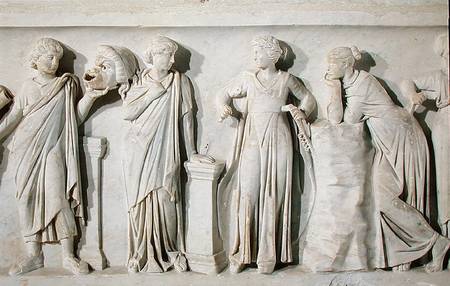 Sarcophagus of the Muses, detail of Thalia, Erato, Euterpe and Polyhymnia van Roman
