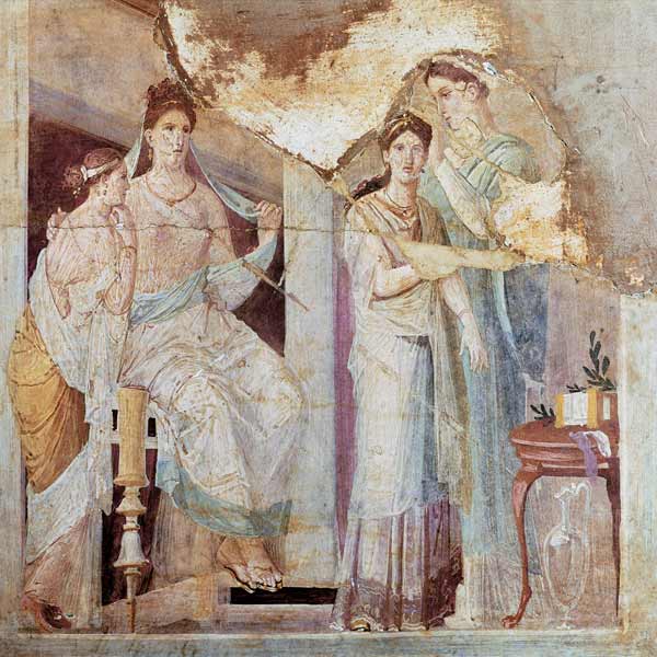 Slave Combing a Girl's Hair, Herculaneum, Third Style van Roman