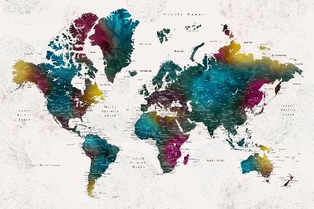 Watercolor world map with cities, Charleena