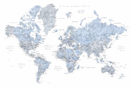Blue world map in Spanish