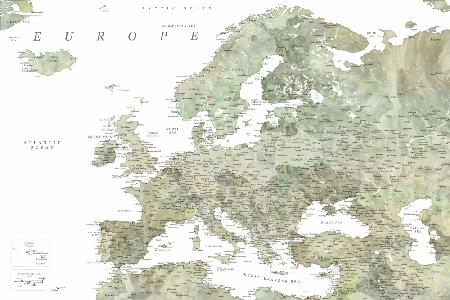 Green detailed map of Europe