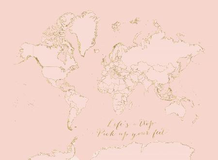 Inspirational pink and gold world map