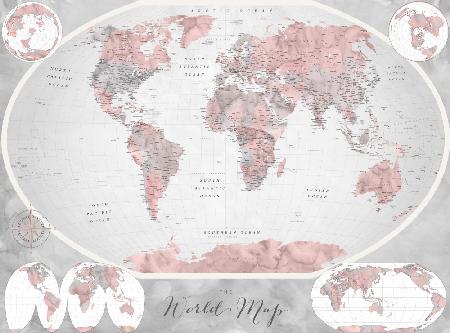 Classic world map in watercolor, Piper