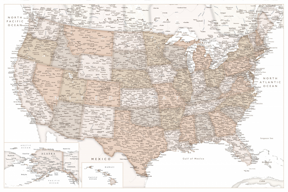 Highly detailed map of the United States, Louie van Rosana Laiz Blursbyai