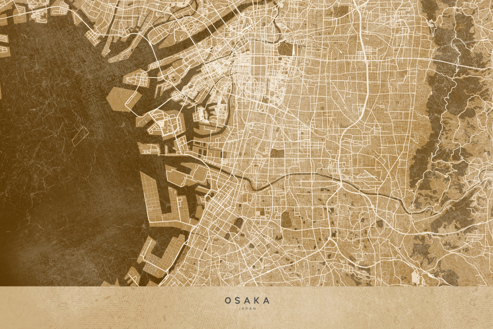 Sepia map of Osaka van Rosana Laiz Blursbyai